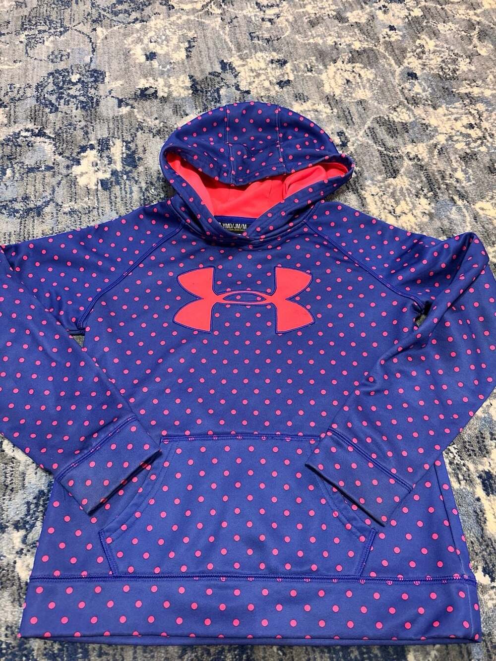 Under Armour Hoodie Size YMD Blue Pink Dot